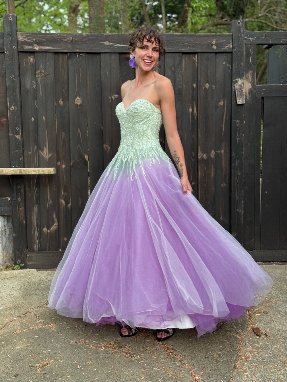 Strapless Lavender & Mint Tulle Ball Gown